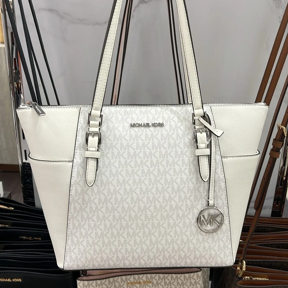 Michael Kors Charlotte Large Logo and Leather Top-Zip Tote Bag
Optic White 
NWT - Picture 14 of 16